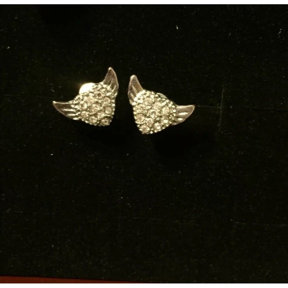 Angel Wings Pave Heart Earrings Jewelry In Memory Lost Loved One Womens Girls